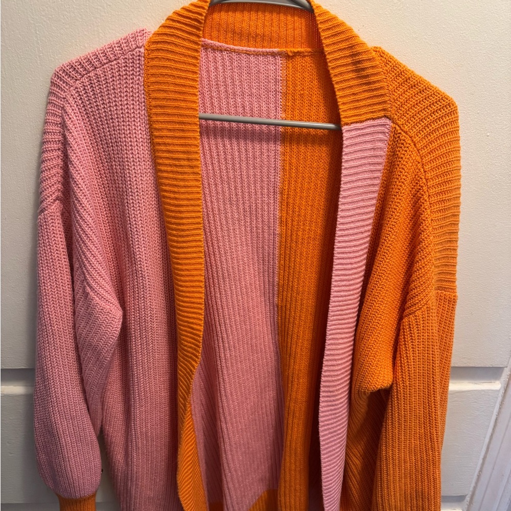 Colorblock Pink and Orange Women's Sweater